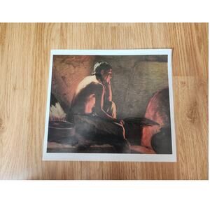 Indian by Firelight Calendar Print Joseph Henry Sharp Native American Art 9x8